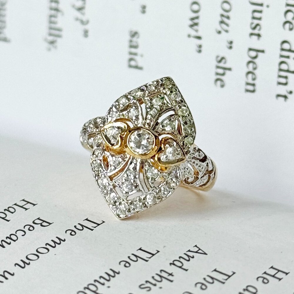 Vintage Sterling Silver & Gold-Tone Filigree Ring – Sparkling Statement Ring